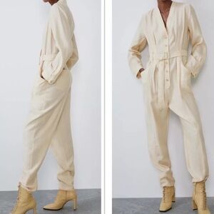 Zara Cream Jumpsuit Tie-Waist